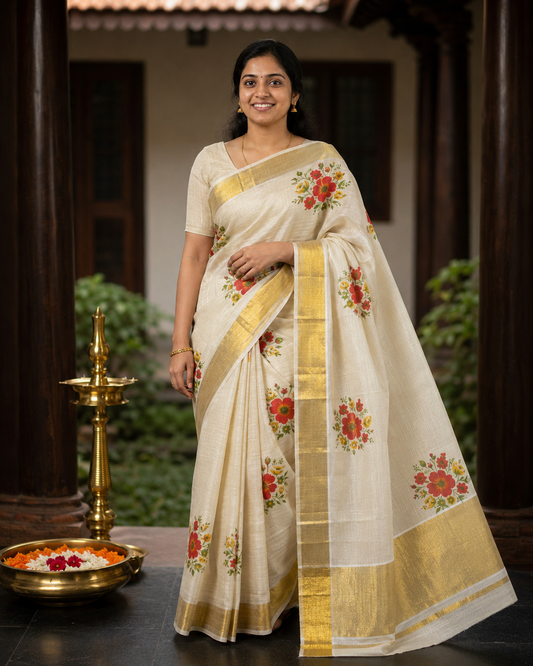 Premium Floral Tissue Kasavu Saree(SAR-1161)