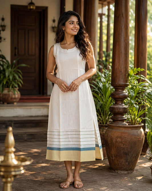 Kerala Kasavu Sleeveless Dress (KER-1219)