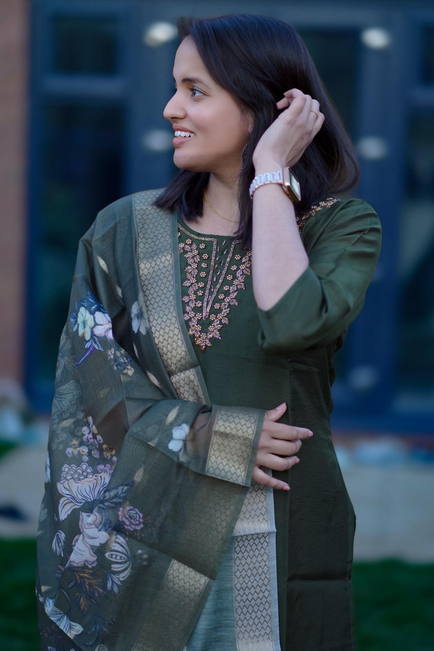 Mehendi Green Kurti Set in Premium Rayon Silk(KC-1122)
