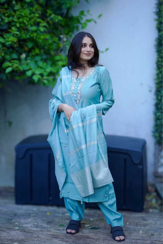 Soft crepe silk kurti set(KSH-1017)