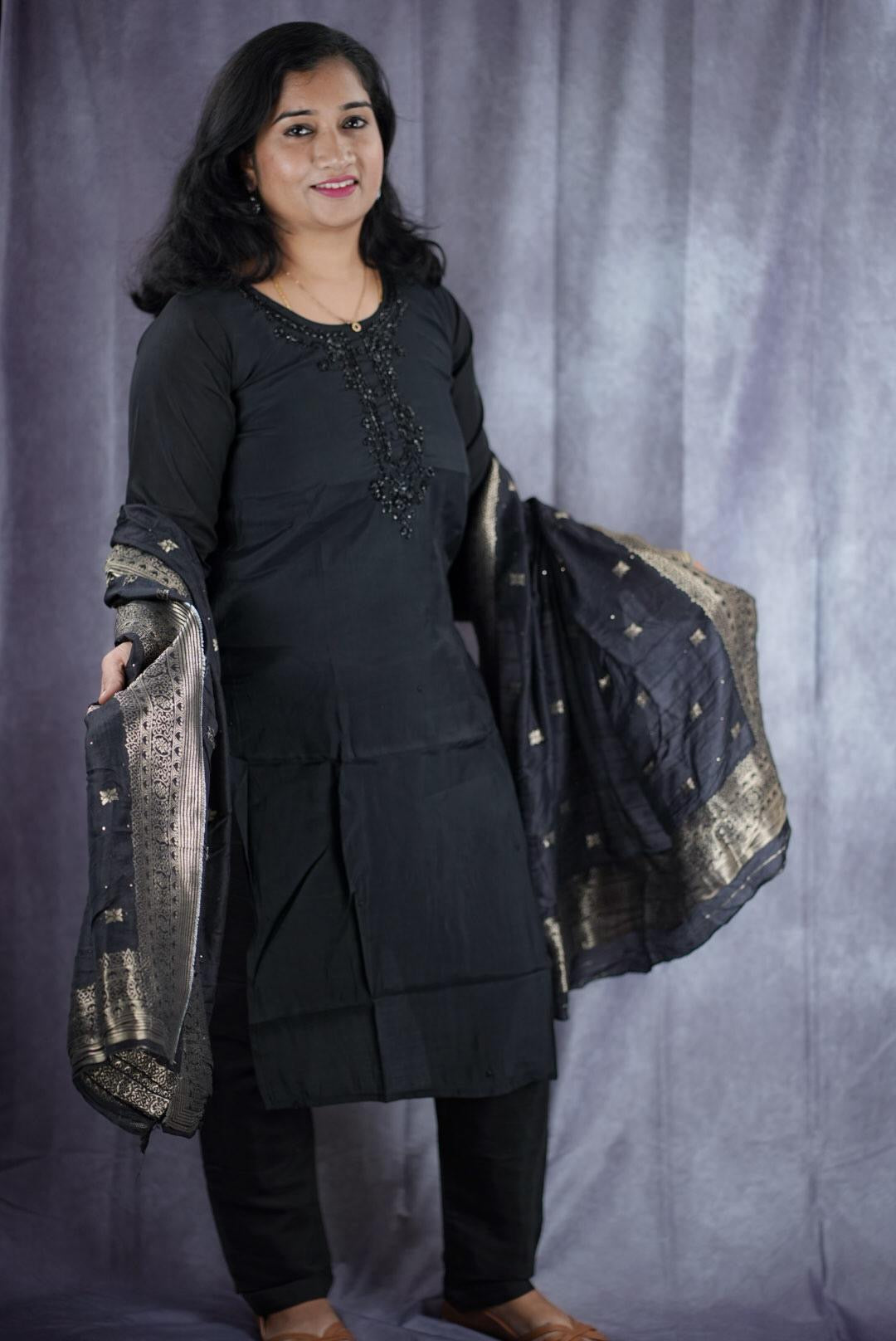 Elegant black Roman silk Kurti set(KER-2012)