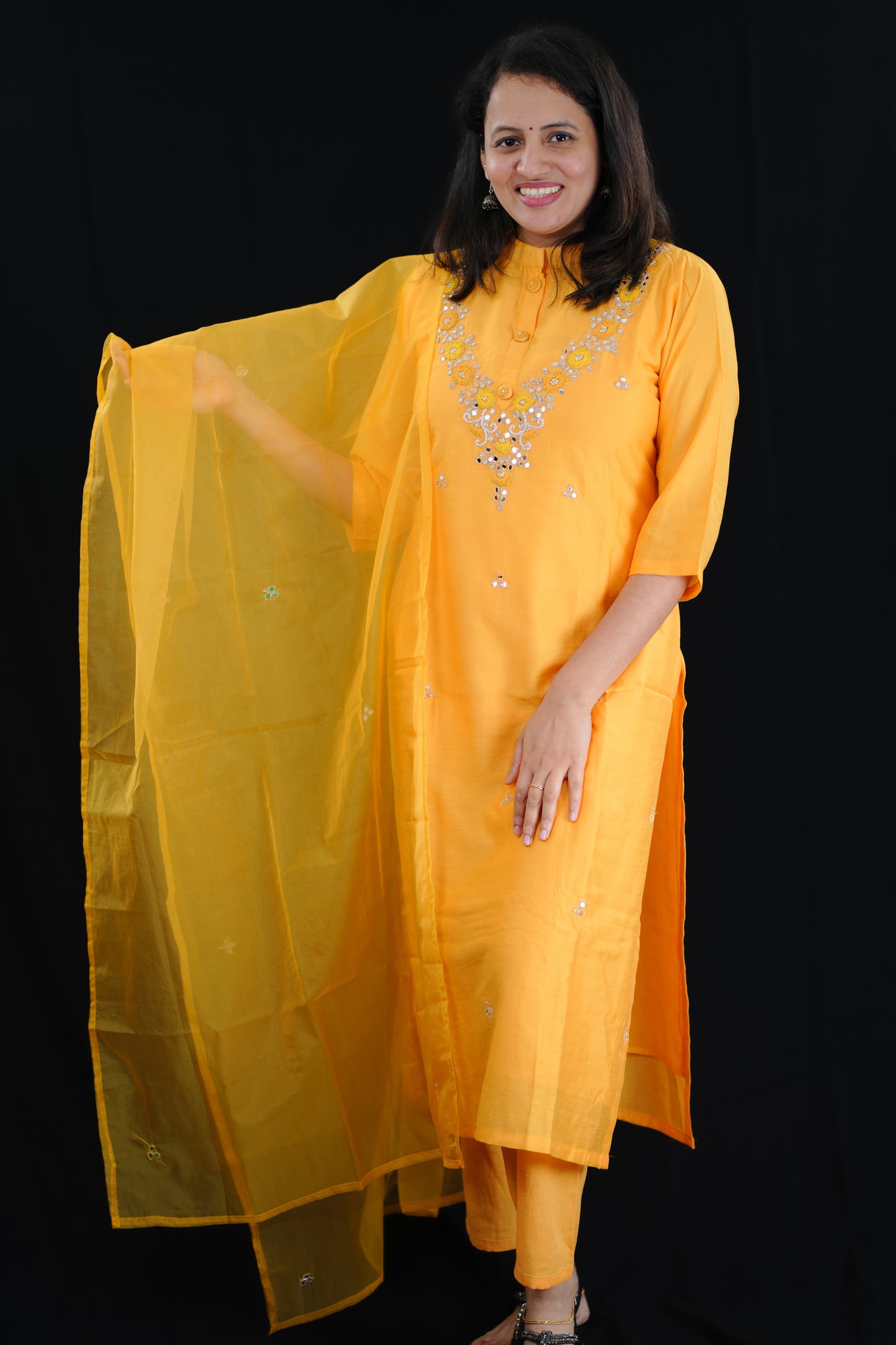 Roman silk party wear in lovely shade of yellow - (KSH690)