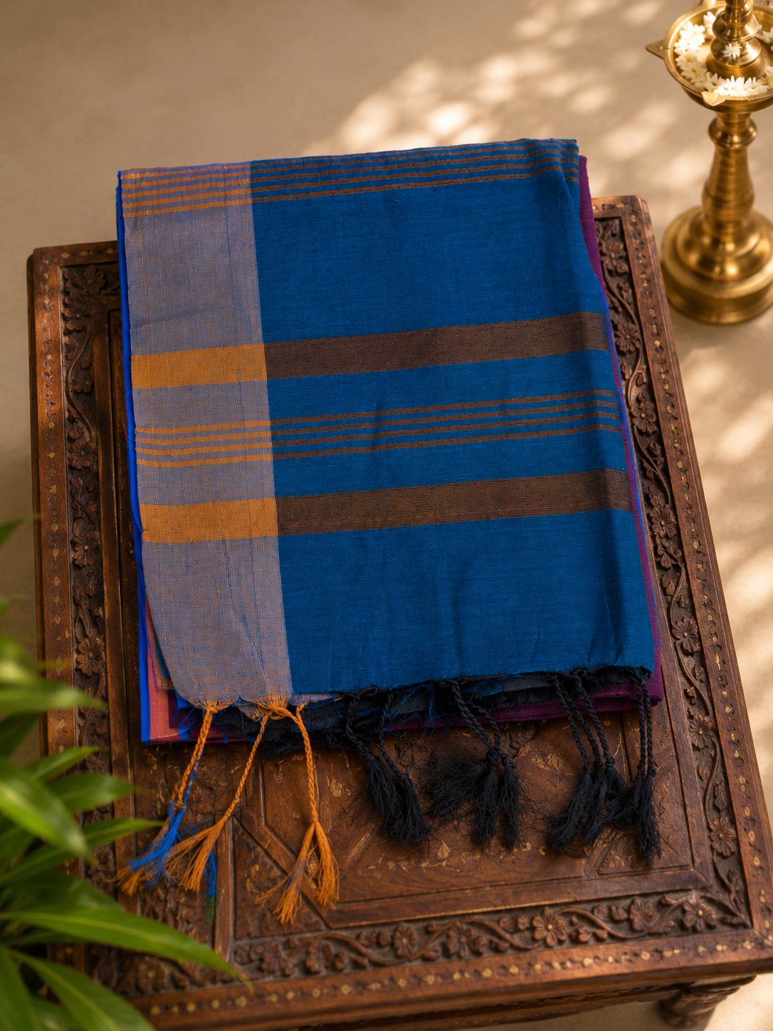 Magenta & Blue Mul Cotton Saree with Contrast Pallu(KER-1175)