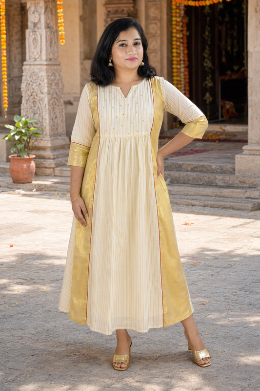 Premium Kerala Kasavu A-Line Kurta (KER-1174)