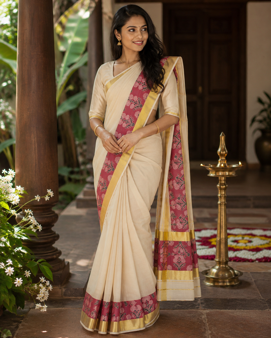 Tissue Set saree with Maroon Zari border (SAR-1144)