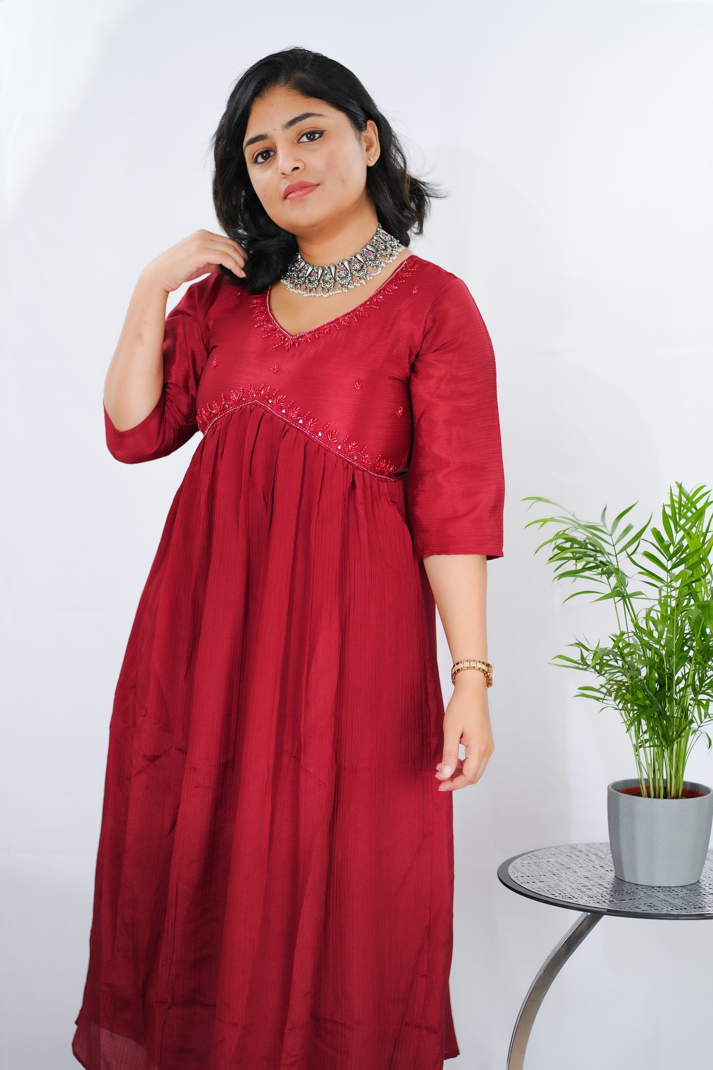 Dazzling maroon kurti long top - (Ker657)