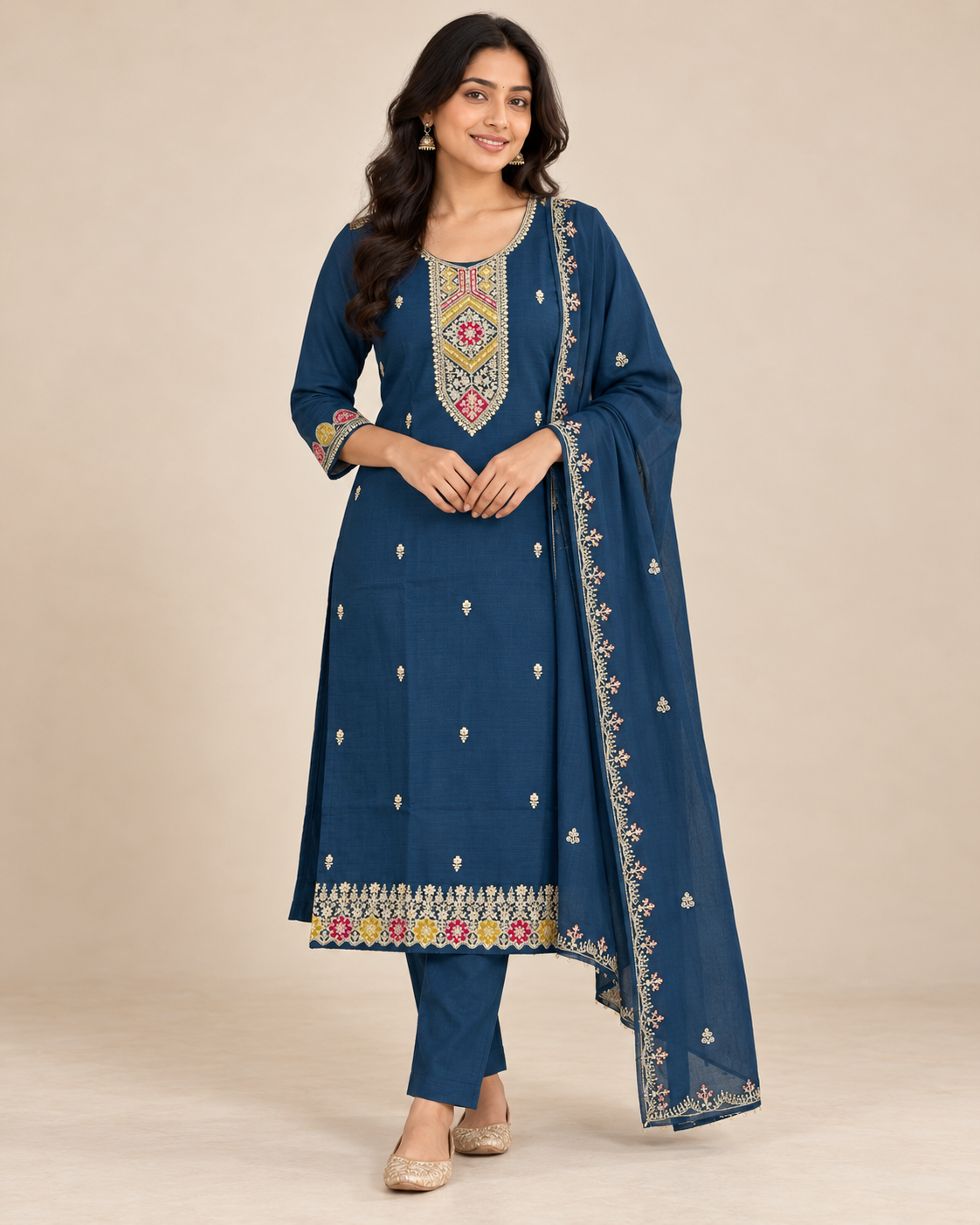 Royal Blue Embroidered Salwar Suit with Dupatta