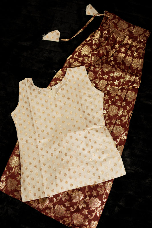 Girls Pavada Blouse set - Vichitra silk top & floral print skirt for festivals (KCW127)