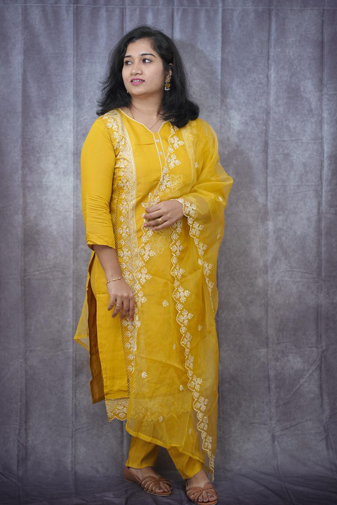 Exquisite vibrant shade of yellow Kurti set(KER-2005)