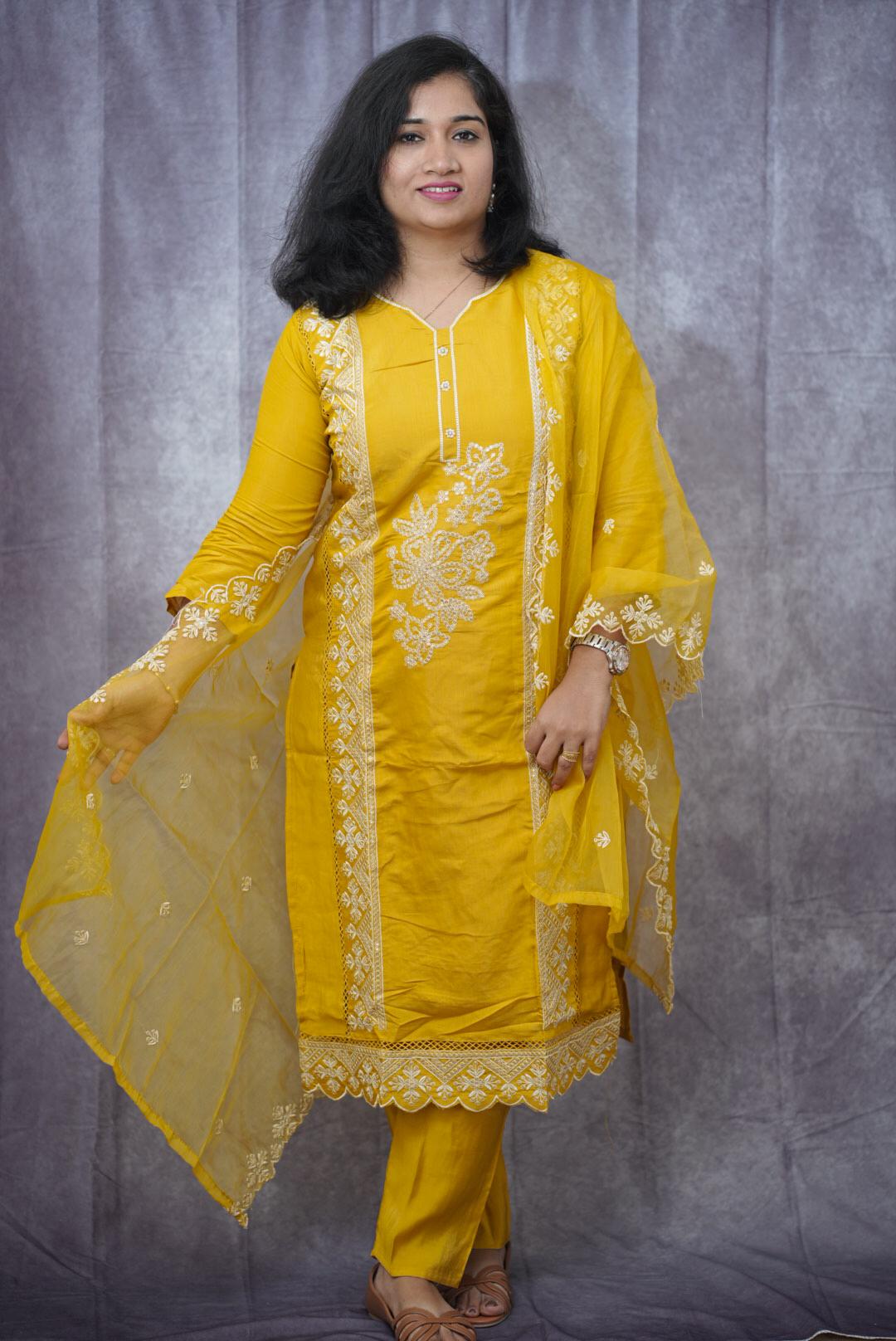 Exquisite vibrant shade of yellow Kurti set(KER-2005)