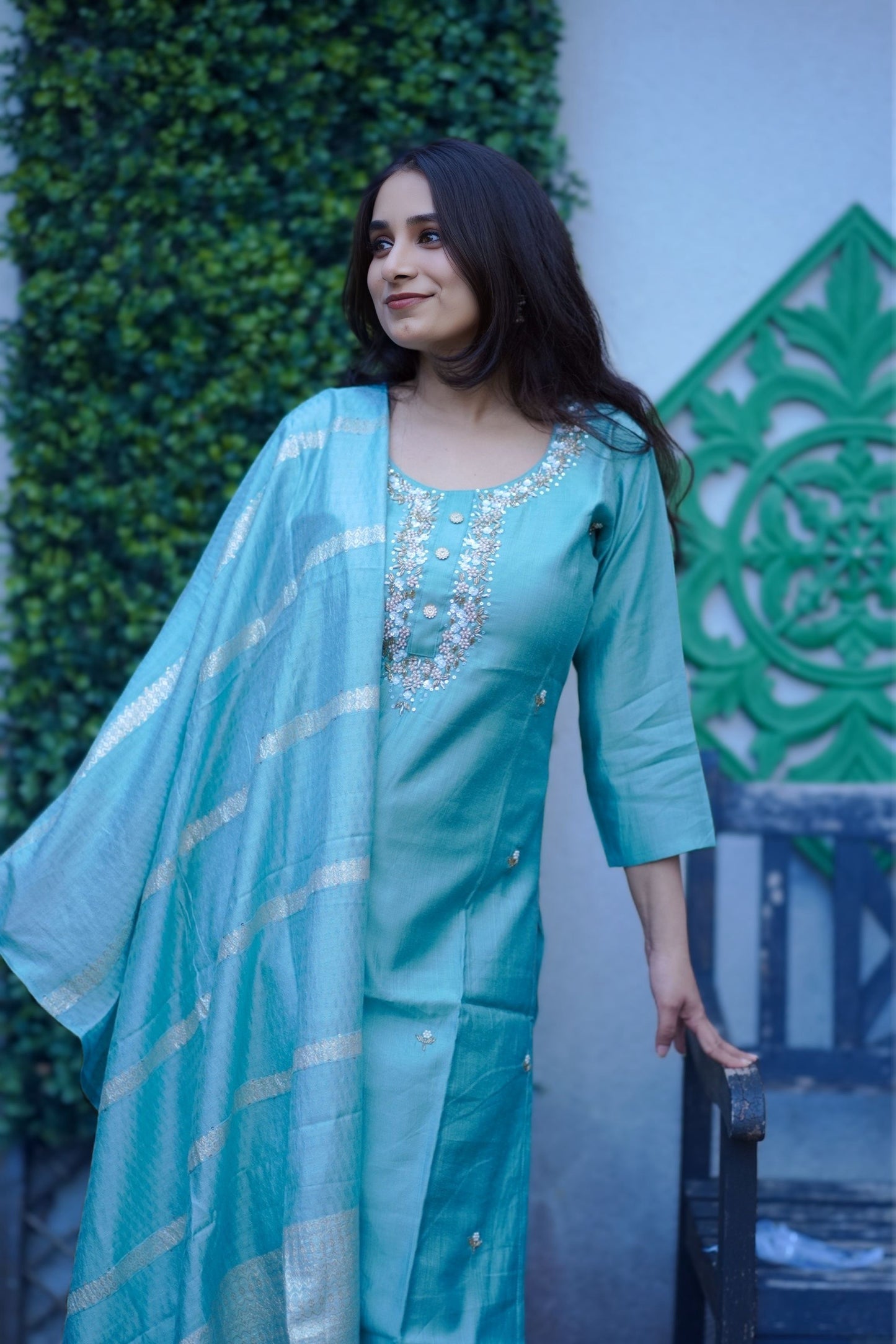 Soft crepe silk kurti set(KSH-1017)