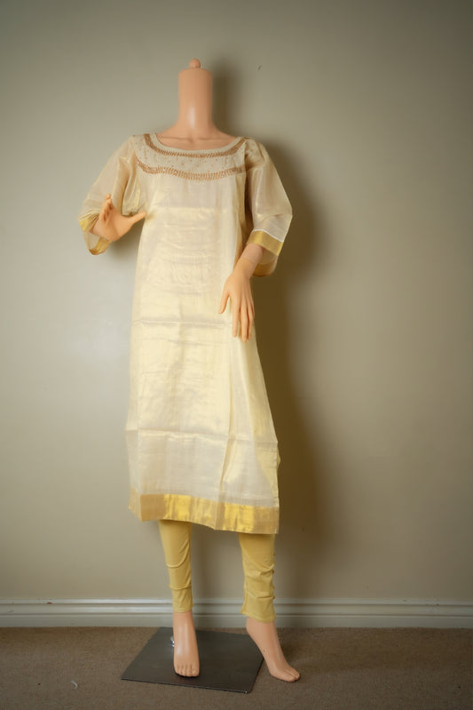 Tissue kasavu salwar with matching dupatta(KER-1065)