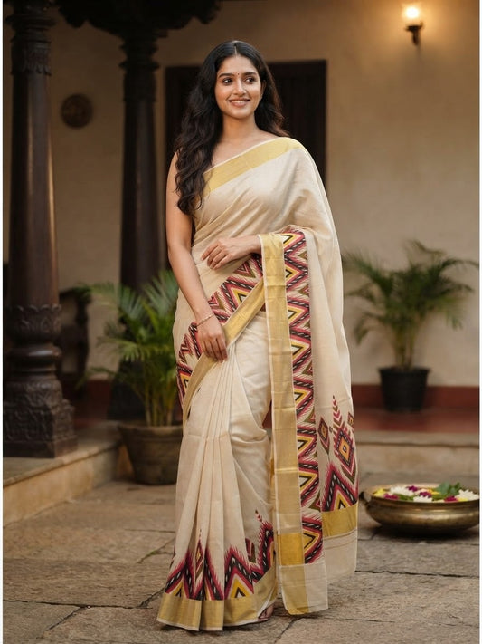 Beautiful Kasavu saree with golden border(SM-235)