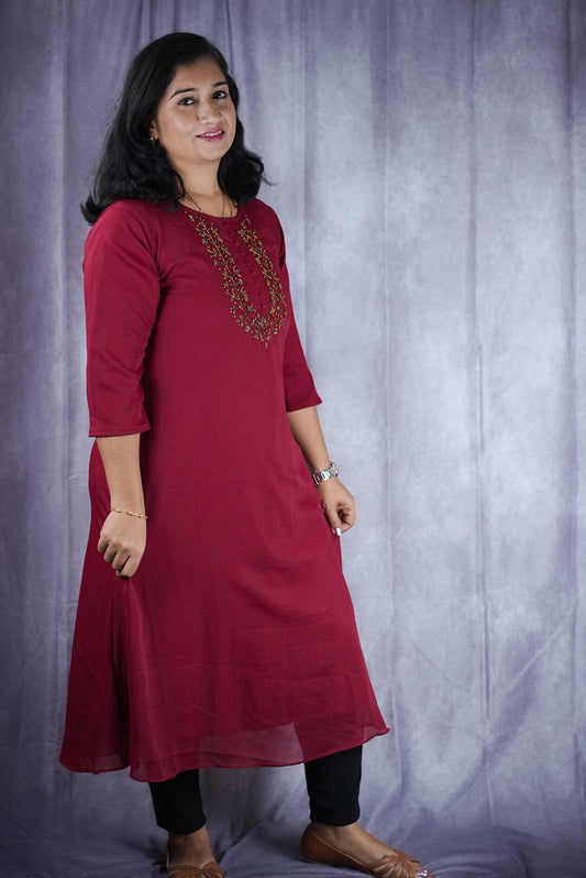 Georgette Kurti top in maroon colour(KER-2015)