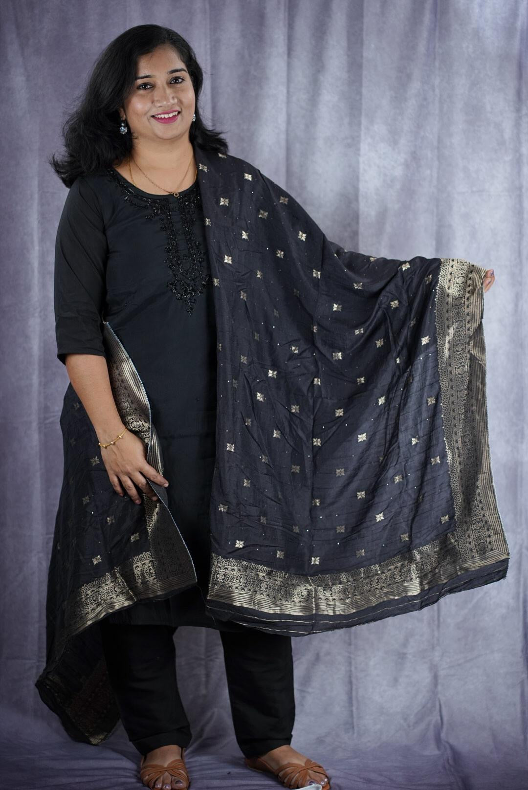 Elegant black Roman silk Kurti set(KER-2012)