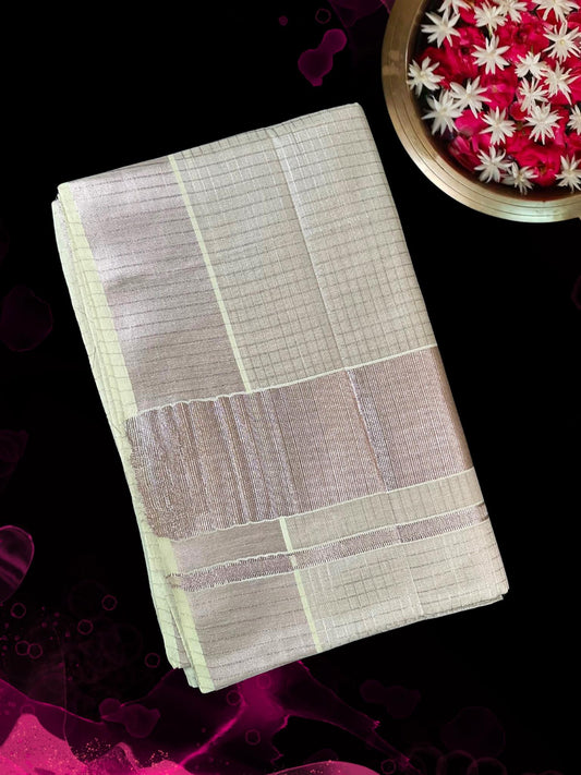 Copper kasavu saree with small checkered design(SAR227)
