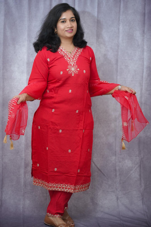 Premium Roman silk kurti set(KER-1052)