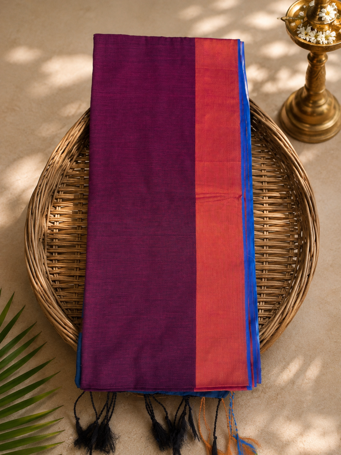 Magenta & Blue Mul Cotton Saree with Contrast Pallu(KER-1175)