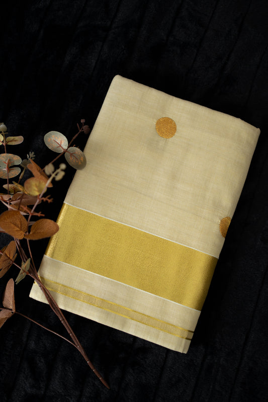 Kasavu saree with polka dot design(SAR-206)