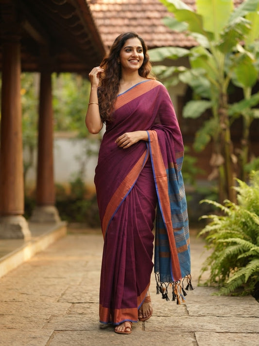 Magenta & Blue Mul Cotton Saree with Contrast Pallu(KER-1175)