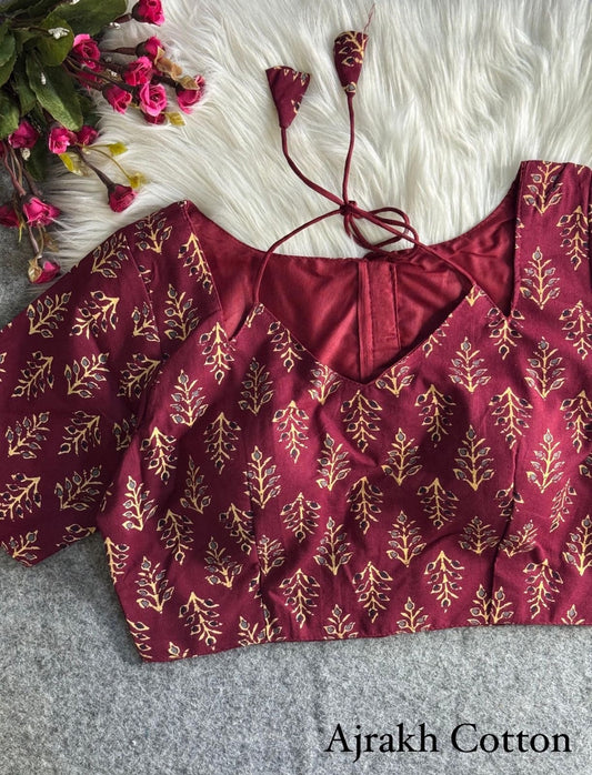 Ajrakh halter neck blouse Maroon(Code:B36)