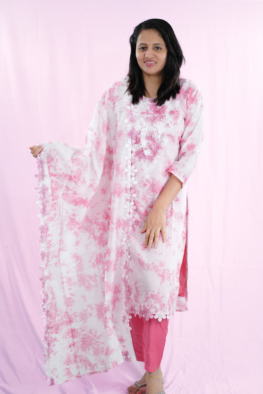 Beautiful pink and white floral kurti set (KER-706)