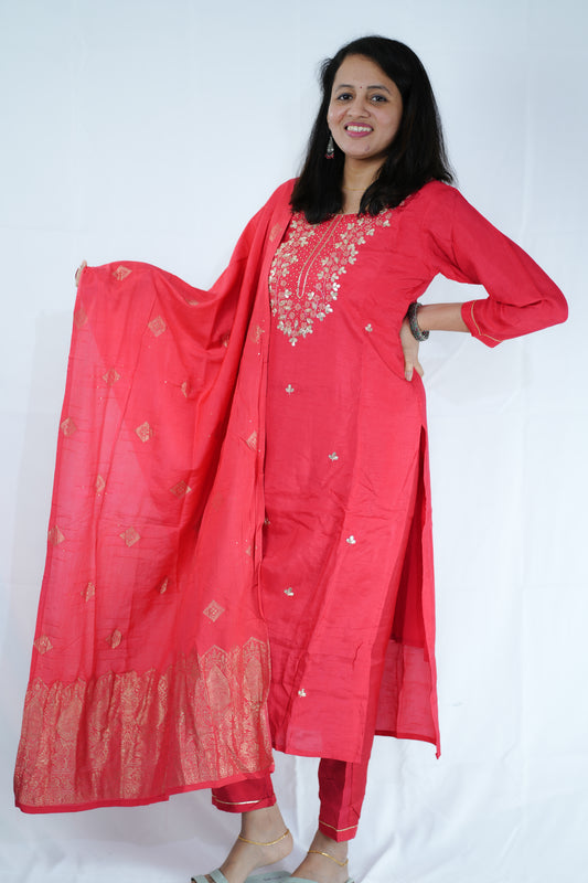 Dola Silk Kurti Set with handwork - (Ksh632)