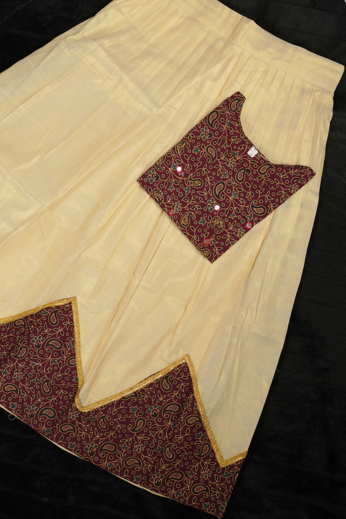 Girls ajrakh styled pavada  with mirror work blouse (KCW115)