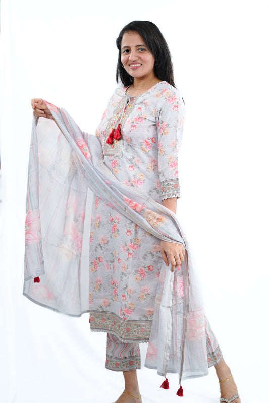 Cotton Kurti set with embroidery (KER778)