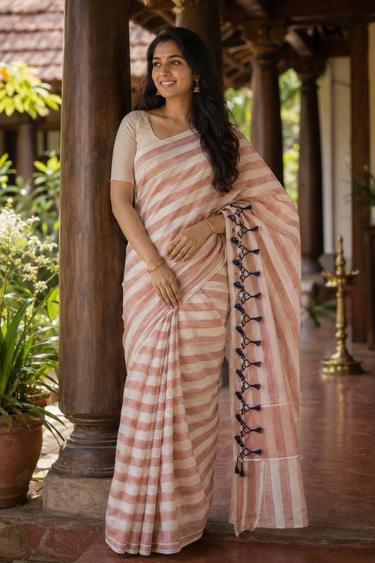Handwoven copper kasavu saree(SAR-225)