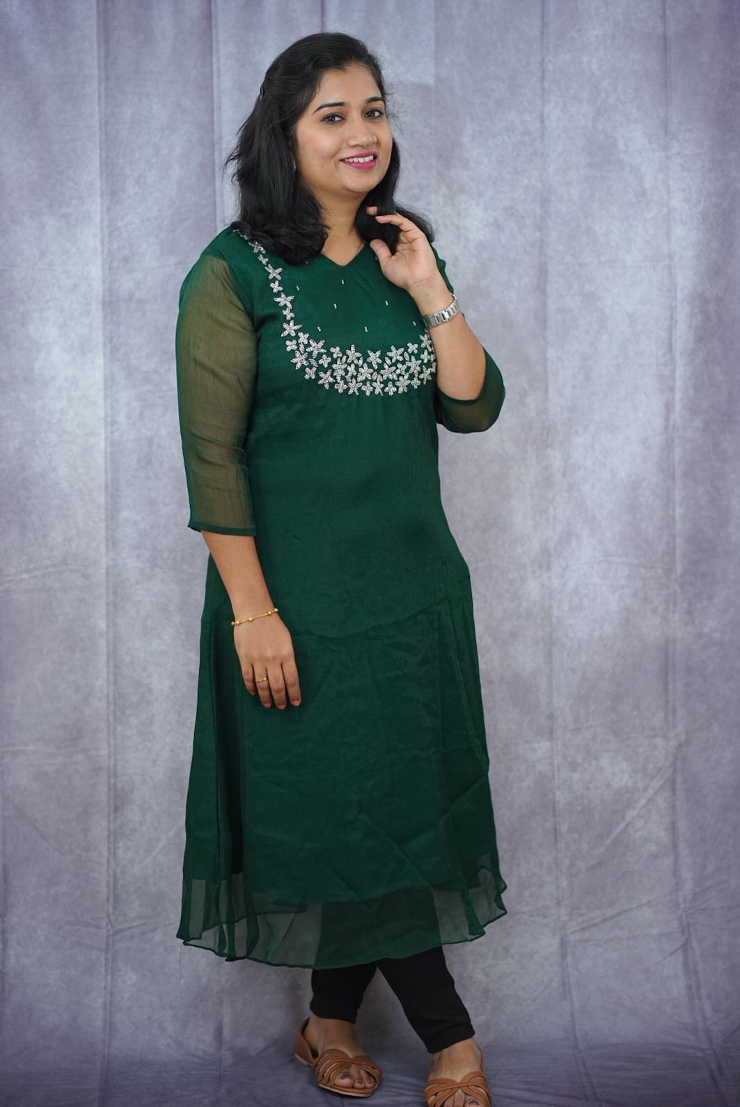 Georgette kurta set in lovely shade of green(KER-2004)