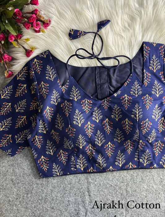 Ajrakh halter neck blouse Navy Blue(Code:B34)