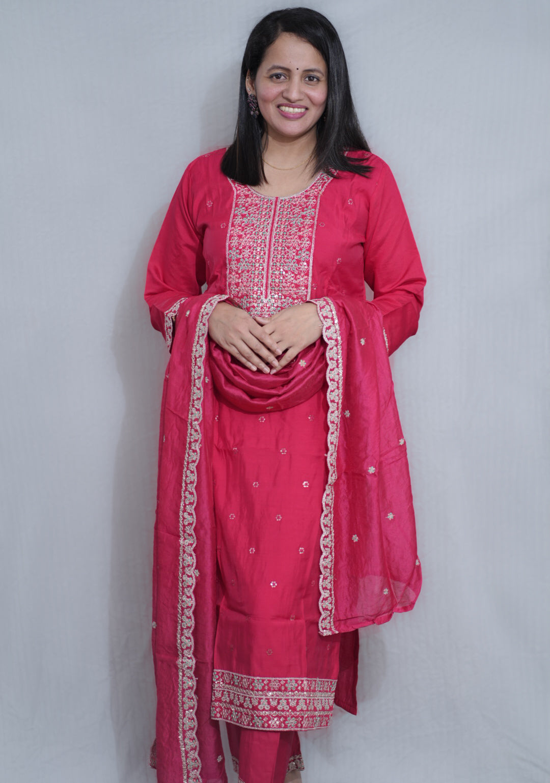 Roman silk fabric festive wear kurti set (Ahm-1004)