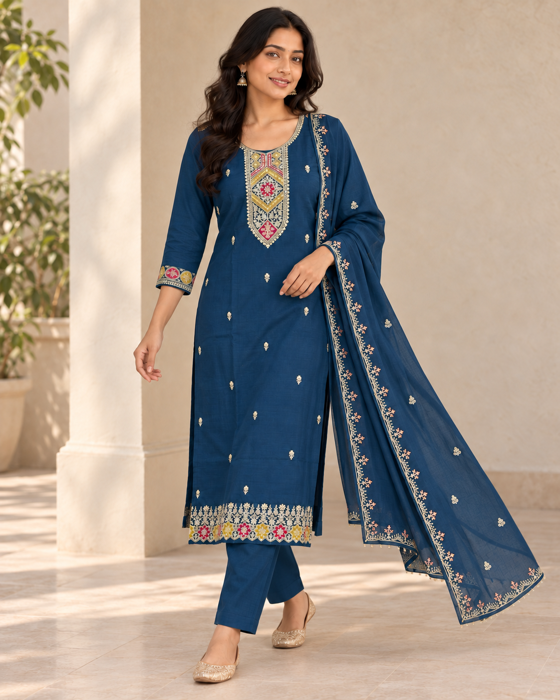 Royal Blue Embroidered Salwar Suit with Dupatta