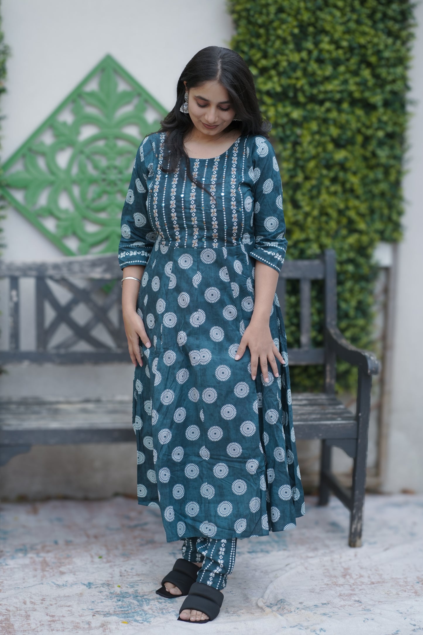 Indigo Blue shade Block Print Cotton Salwar Suit Set(KER-1130)