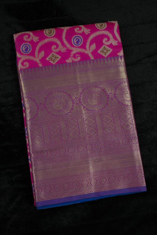 Pink Kanjivaram Silk blend daree with Silver Zari (SAR-1139)