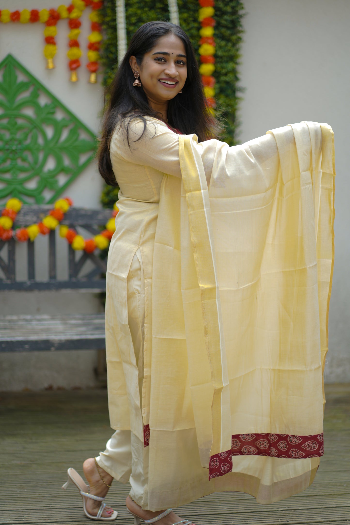 Tissue Kurti set in Ajrakh design (KER-1135)