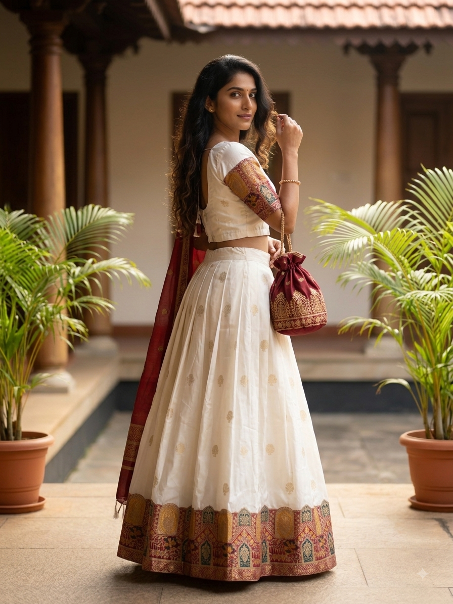 Dhavani Set with Maroon Banarasi Border (KER-1130)