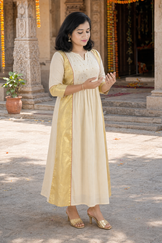 Premium Kerala Kasavu A-Line Kurta (KER-1174)