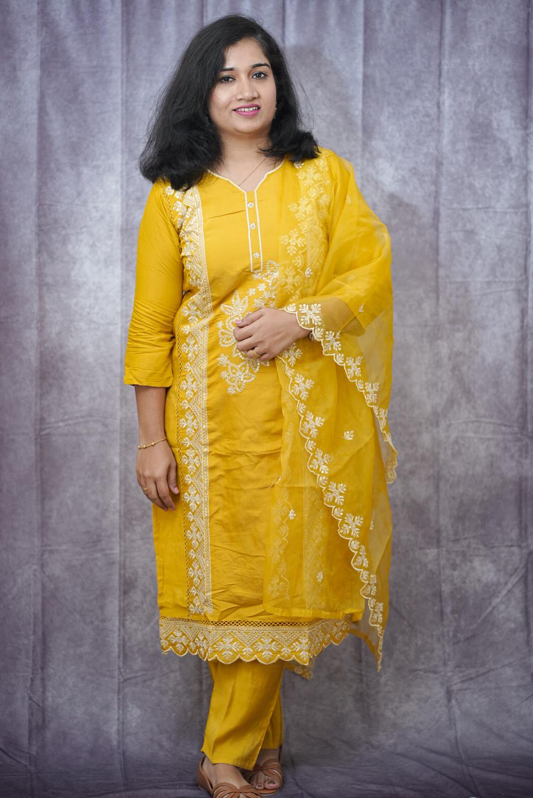 Exquisite vibrant shade of yellow Kurti set(KER-2005)