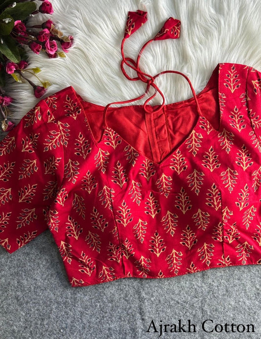 Ajrakh halter neck blouse Red(Code:B33)