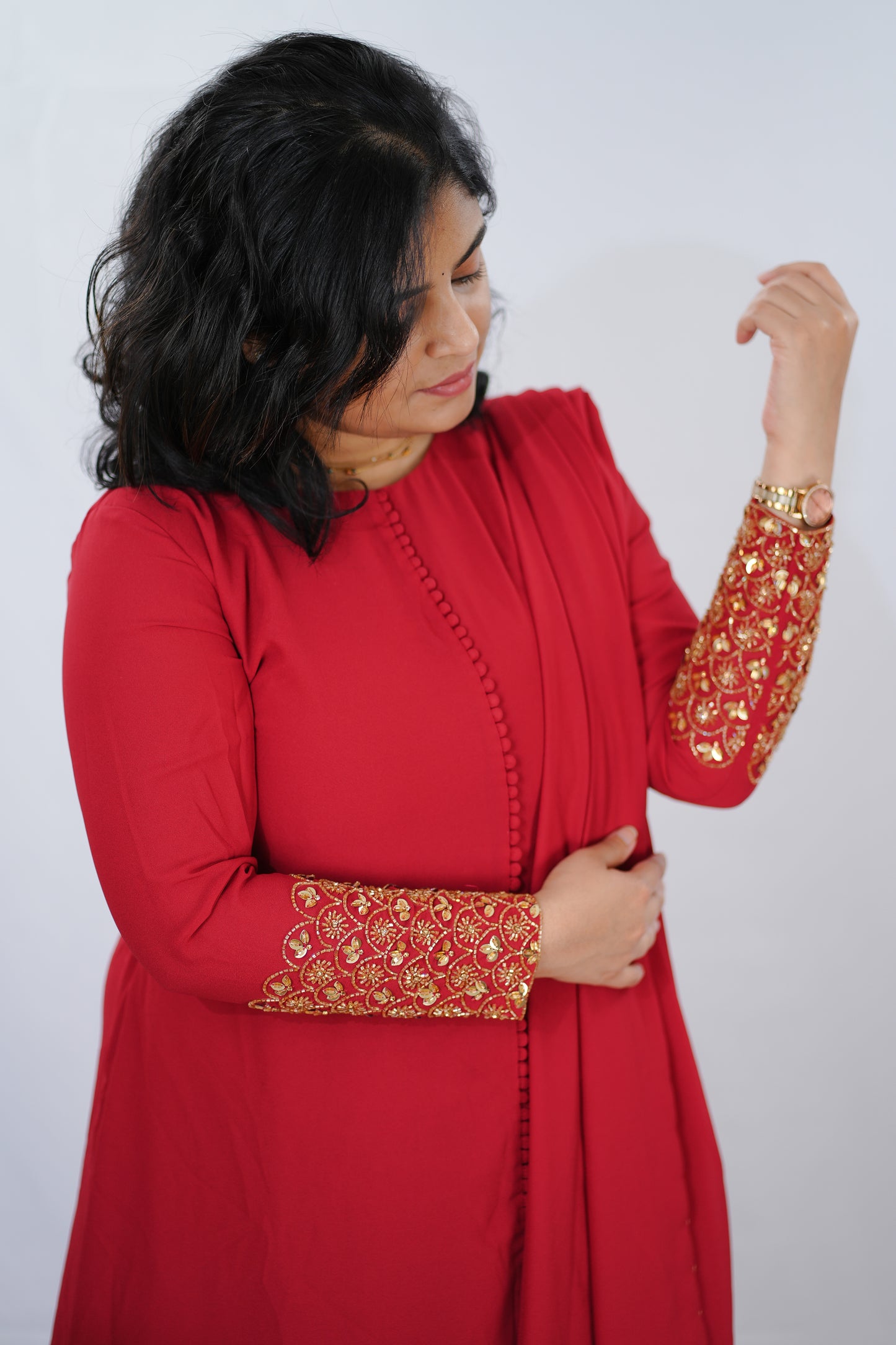 Georgette A line Kurti with handcrafted embroidery(FST640)