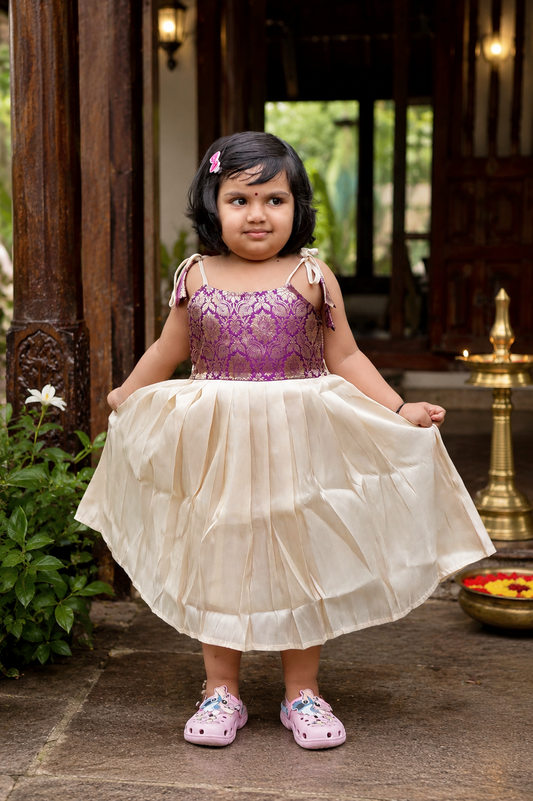 Girls Tissue Frock | Purple & Cream Festive Dress (0–6 Years) (KCW141)