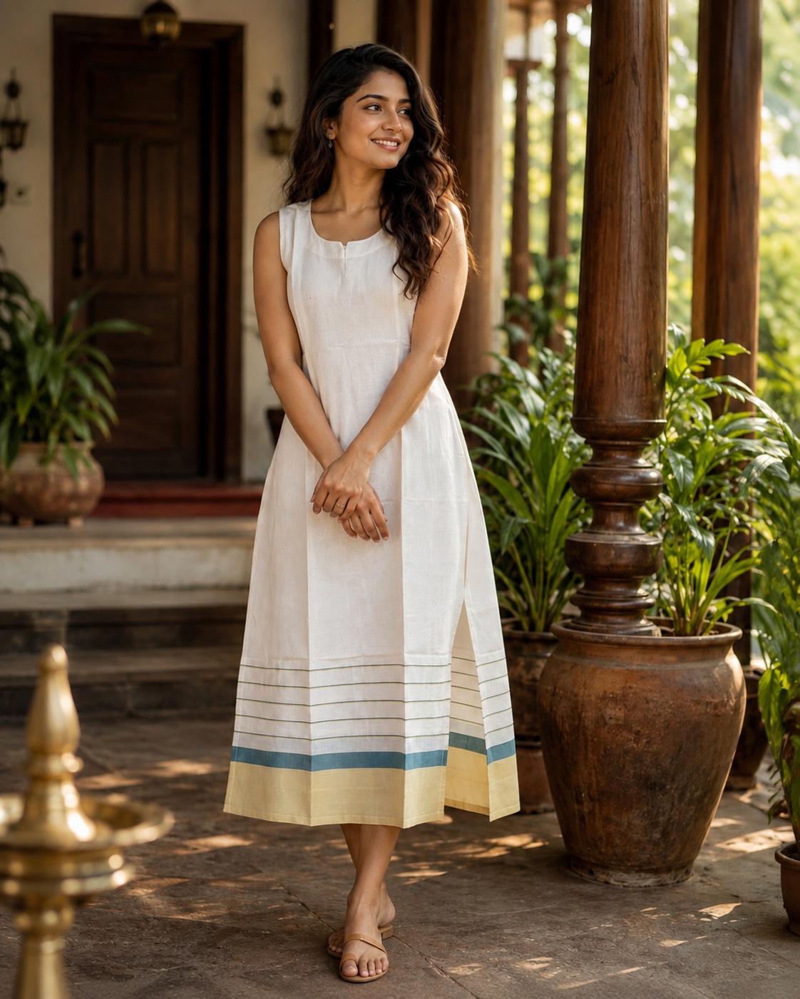 Kerala Kasavu Sleeveless Dress (KER-1219)
