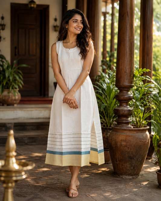 Kerala Kasavu Sleeveless Dress (KER-1219)