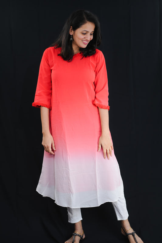 Multitone georgette kurti in red and white - KER663