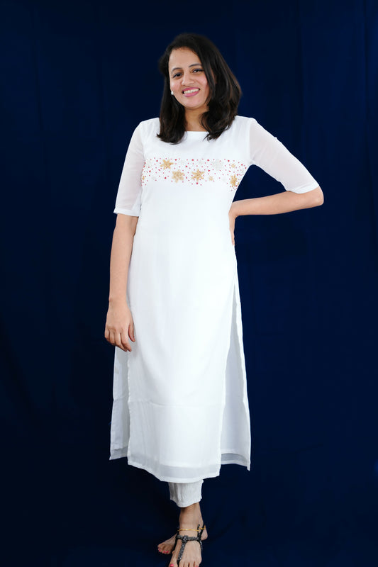 White georgette kurti top(FST-633)