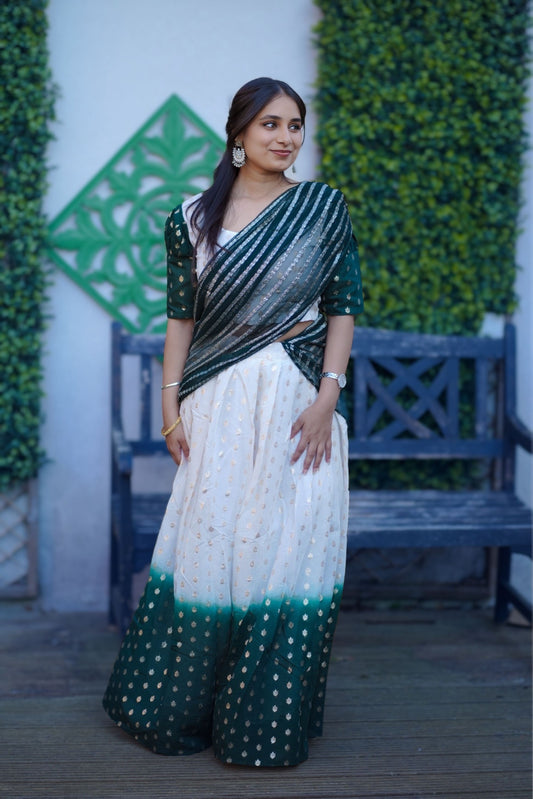 Dhavani set in shade of white and green (KER-1150)