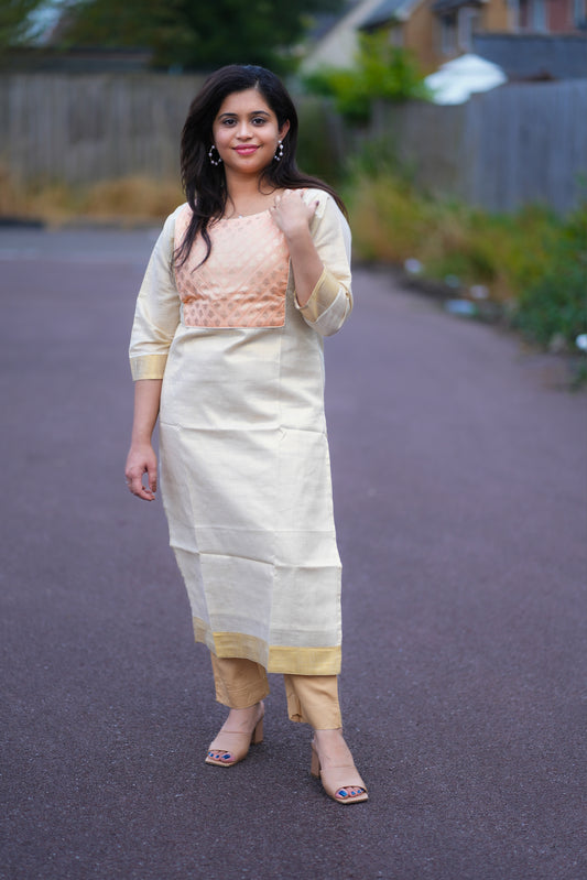 Kasavu tissue Kurti (KER1015)