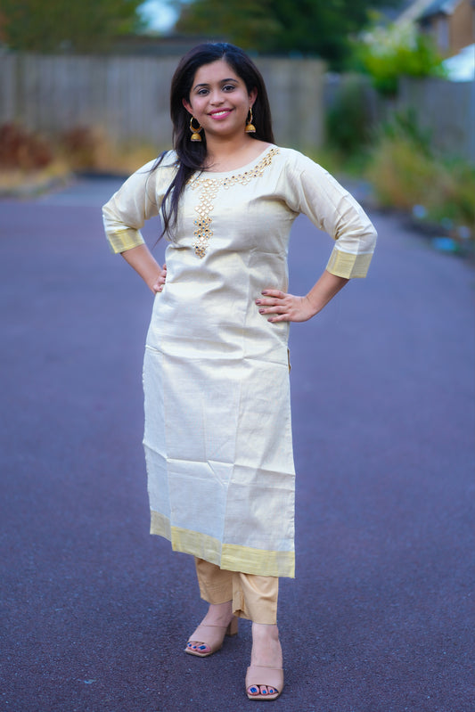 Golden colour Kasavu Kurti top(KER-1013)